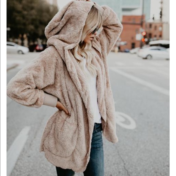 ❗️CLEARANCE❗️Beige Sherpa Oversize Hood Vest S M L - Picture 3 of 3